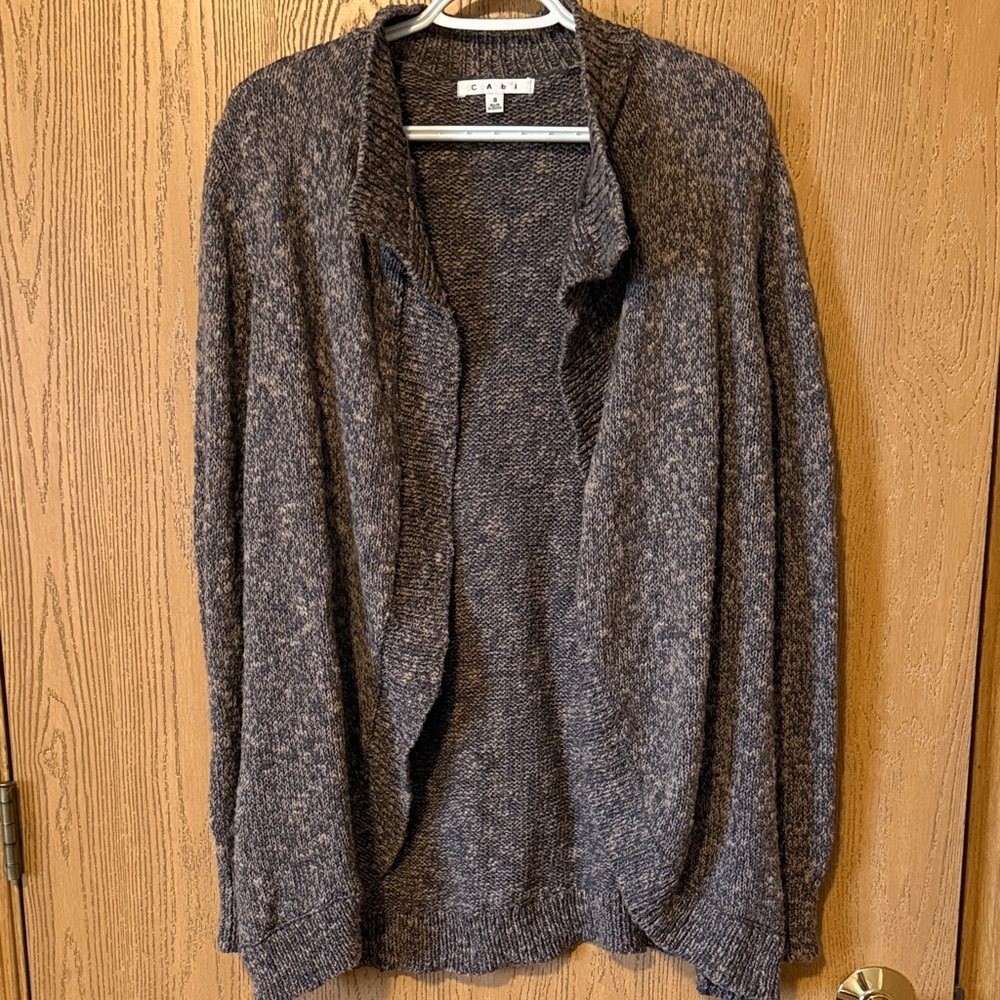 CAbi Charcoal & Tan Open-Front Cardigan